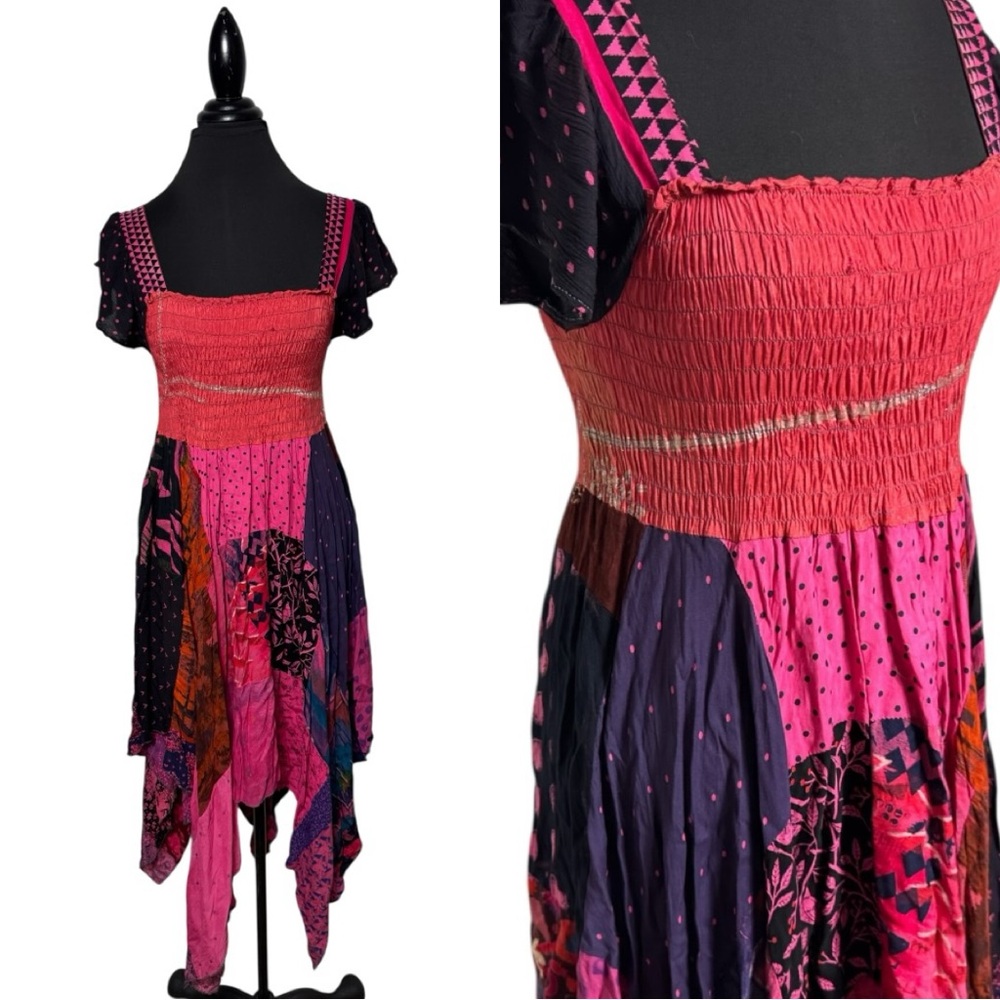 Sold-Vtg Jessica Taylor Patchwork Smocked Dress